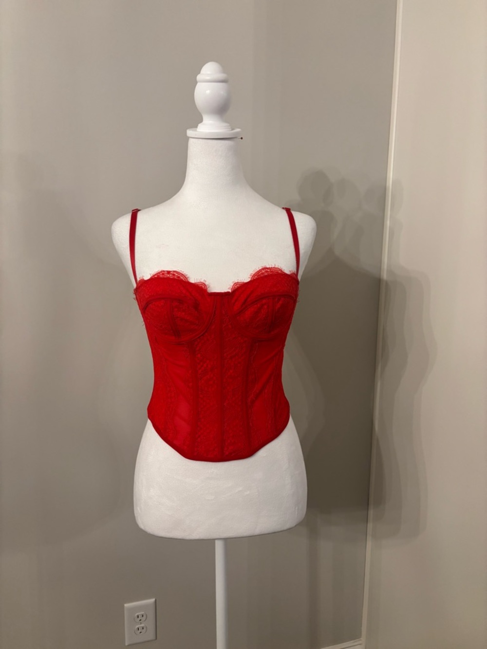 SHEIN Red Lace Boned Bustier Corset Top